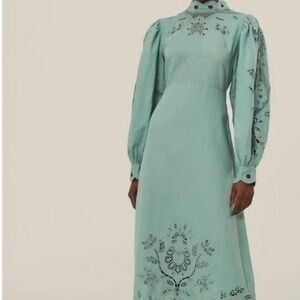 FARM RIO Elegant Embroidered Mint Green Maxi Dress, new w tags, S